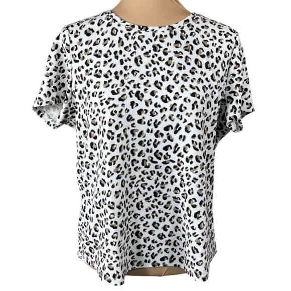 Croft & Barrow T-Shirt Top Leopard Size L Large Black White Brown Short Sleeve - Picture 1 of 7